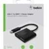 Belkin USB-C to HDMI Adapter + Charge (Supports 4K UHD Video, Pass-Through Power up to 60W for Connected Devices) MacBook Pro HDMI Adapter, Black  (New & Open Box Items) - Image 3