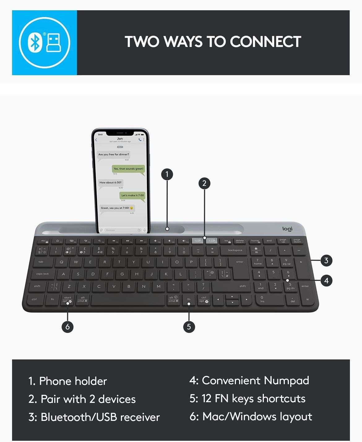 Logitech K580 Slim Multi-Device Wireless Keyboard for Chrome OS - Bluetooth/USB Receiver, Easy Switch, Desktop, Tablet, Smartphone, Laptop Compatible - Graphite, Medium (New & Open Box Items)
