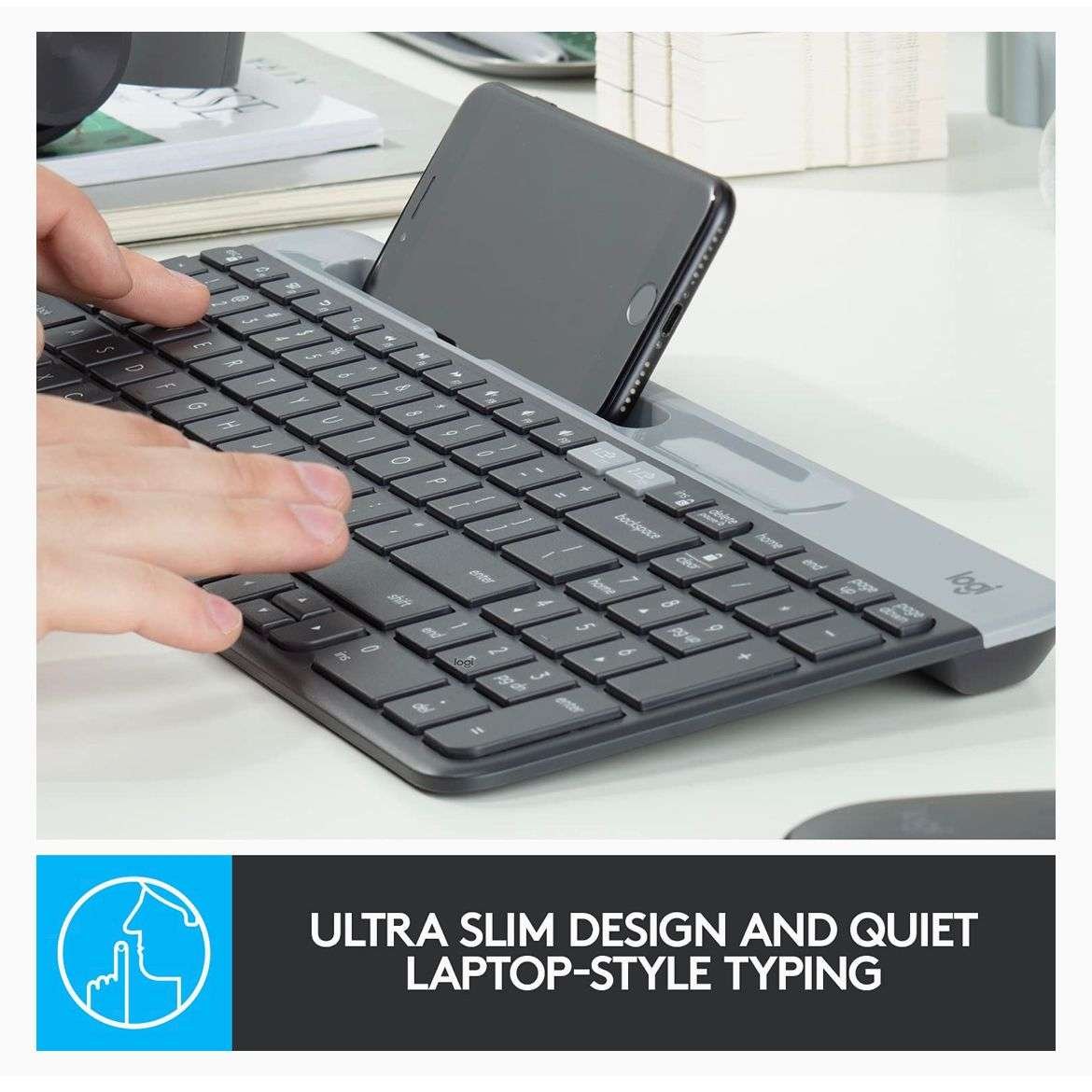 Logitech K580 Slim Multi-Device Wireless Keyboard for Chrome OS - Bluetooth/USB Receiver, Easy Switch, Desktop, Tablet, Smartphone, Laptop Compatible - Graphite, Medium (New & Open Box Items) - Image 3