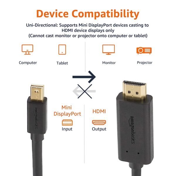 Amazon Basics Mini Display Port to HDMI Cable - 6 Feet (Full HD - 1080P), Gold - Image 5
