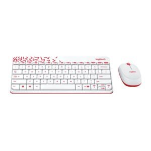 Logitech MK240 Nano USB Wireless Keyboard and Mouse Set, 12 Function Keys 2.4GHz Wireless, 1000DPI,Spill-Resistant Design, PC/Mac, White/Vivid Red (Sealed pack )