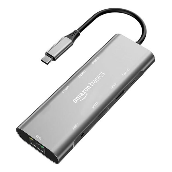 Amazon Basics USB-C Hub Dock 9-in-1 Aluminium Type-C Adapter with 4K HDMI, Ethernet 1000mbps Port, 3 USB 3.0, USB-C Power Delivery, 3.5mm Audio only, TF/SD Card Reader, Mac & Windows USB-C Devices - Image 2