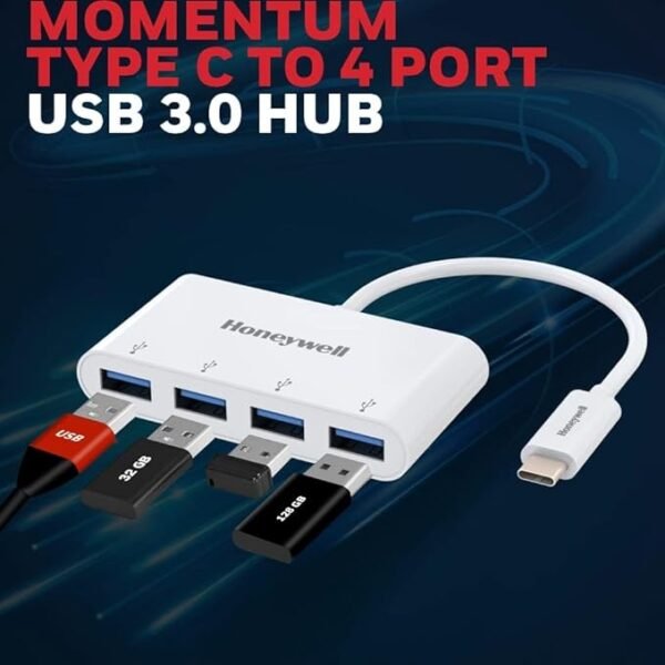 Honeywell Momentum Type C to 4xUSB 3.0 Hub, Super-Fast Transmission Speed 5GBPS, Max Current 900mA per Port, Universally Compatible with All Type C- MacBook, Laptop, PC, Printer, Mobiles, Keyboard - Image 4