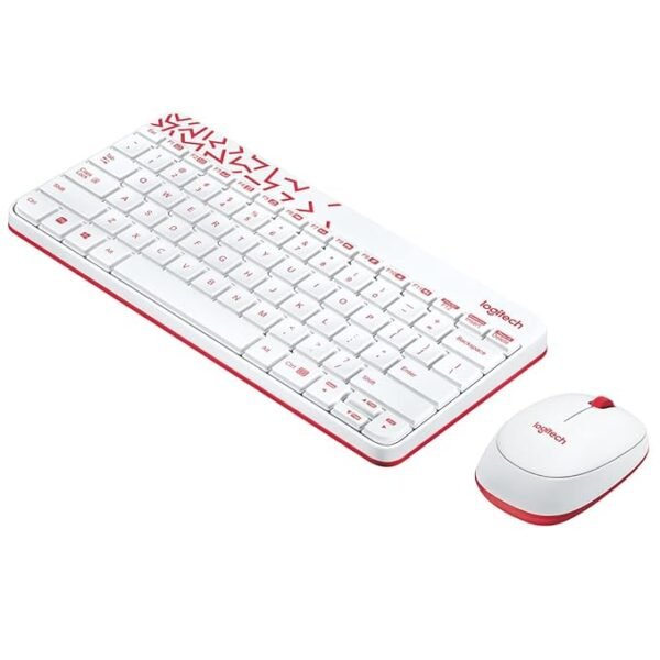 Logitech MK240 Nano USB Wireless Keyboard and Mouse Set, 12 Function Keys 2.4GHz Wireless, 1000DPI,Spill-Resistant Design, PC/Mac, White/Vivid Red - Image 3