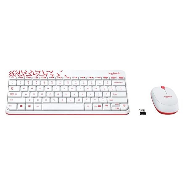 Logitech MK240 Nano USB Wireless Keyboard and Mouse Set, 12 Function Keys 2.4GHz Wireless, 1000DPI,Spill-Resistant Design, PC/Mac, White/Vivid Red - Image 2