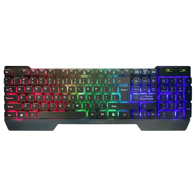 RPM Euro Games Gaming Backlit RGB Keyboard with Wrist Support Semi-Mechanical and USB (Black), (Open box new)