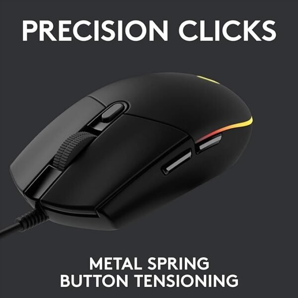 Logitech G102 USB Light Sync Gaming Mouse with Customizable RGB Lighting, 6 Programmable Buttons, Gaming Grade Sensor, 8K DPI Tracking, 16.8mn Color, Light Weight - Black - Image 3