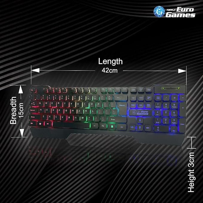 RPM Euro Games Gaming Backlit RGB Keyboard with Wrist Support Semi-Mechanical and USB (Black), (Open box new) - Image 4