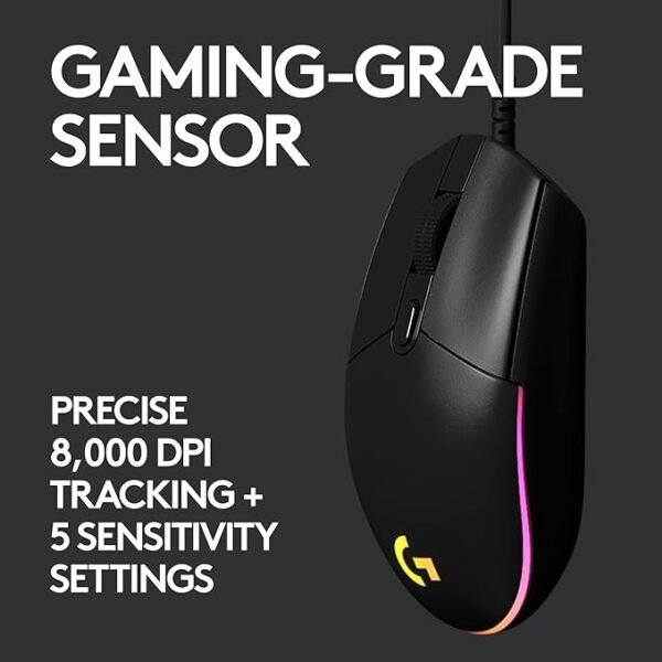 Logitech G102 USB Light Sync Gaming Mouse with Customizable RGB Lighting, 6 Programmable Buttons, Gaming Grade Sensor, 8K DPI Tracking, 16.8mn Color, Light Weight - Black - Image 4
