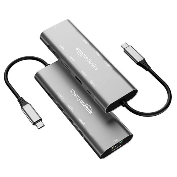 Amazon Basics USB-C Hub Dock 9-in-1 Aluminium Type-C Adapter with 4K HDMI, Ethernet 1000mbps Port, 3 USB 3.0, USB-C Power Delivery, 3.5mm Audio only, TF/SD Card Reader, Mac & Windows USB-C Devices - Image 3