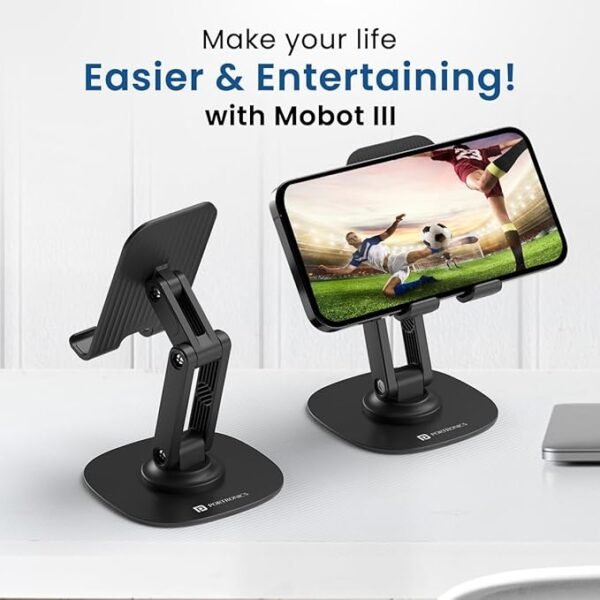 Portronics Mobot III 360° universal Mobile Phone Holder With Stable Metallic base,Adjustable Height, Anti Skid Pad,Tabletop Mobile Phone Stand for all Smartphones,tablets,Kindle,ipad(Black) - Image 4