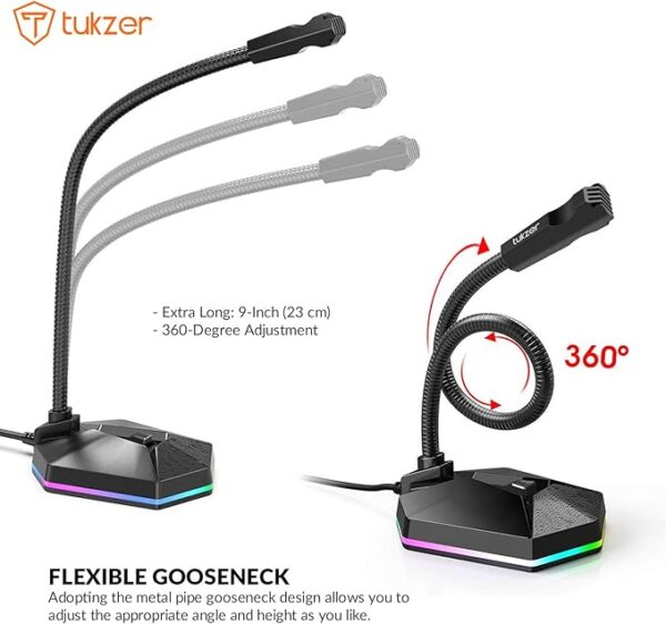 Tukzer USB Computer Microphone, RGB Mic, Omnidirectional Condenser Noise-Cancelling with On-Off Button, Plug & Play Desktop Laptop Mic, for Windows/Mac/Podcast/Gaming/YouTube/Zoom/Skype/Recording - Image 3