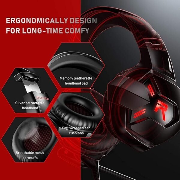 RUNMUS GAMING On Ear Headset Wired K11 with Stereo Surround Sound, Boom Mic & 3.5 mm Adapter, Compatible for Mobiles, PC, Laptop, Tablets, PS4, PS5 and Xbox Consoles.(Black-Red) - Image 4