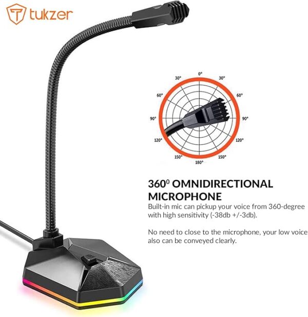 Tukzer USB Computer Microphone, RGB Mic, Omnidirectional Condenser Noise-Cancelling with On-Off Button, Plug & Play Desktop Laptop Mic, for Windows/Mac/Podcast/Gaming/YouTube/Zoom/Skype/Recording - Image 2