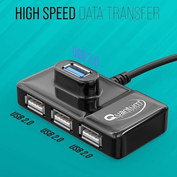 Quantum 4 Port USB C hub (Type C to 4 USB-A Ports), 1 Port 3.0 & 3 Port 2.0 High Speed Data Transfer, Plug Play Usage, Compatible with Laptop, MacBook, PC and Other Type-C Devices, QHM7532 (Black) - Image 7