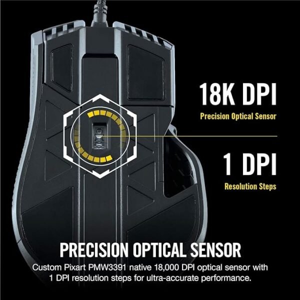 Corsair Ironclaw RGB Optical FPS/MOBA Wired Gaming Mouse - 18000 DPI Optical Sensor - Black - Image 2