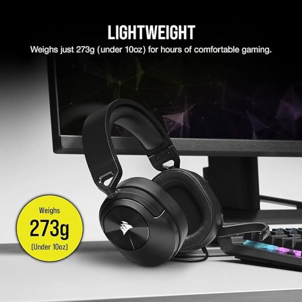 Corsair HS55 Stereo Gaming Wired On Ear Headset (Leatherette Memory Foam Ear Pads, Lightweight Construction, Omni-Directional Microphone, Multi-Platform Compatibility Included Y-Cable Adapter), Carbon - Image 4