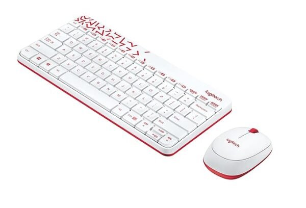 Logitech MK240 Nano USB Wireless Keyboard and Mouse Set, 12 Function Keys 2.4GHz Wireless, 1000DPI,Spill-Resistant Design, PC/Mac, White/Vivid Red - Image 4