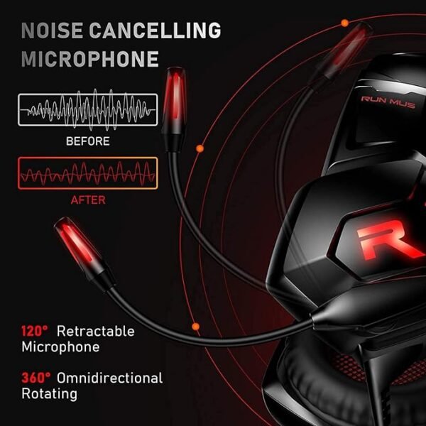 RUNMUS GAMING On Ear Headset Wired K11 with Stereo Surround Sound, Boom Mic & 3.5 mm Adapter, Compatible for Mobiles, PC, Laptop, Tablets, PS4, PS5 and Xbox Consoles.(Black-Red) - Image 3