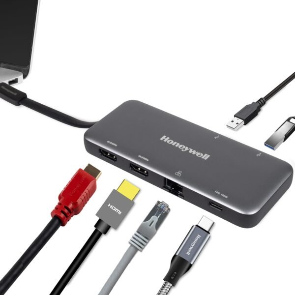 Honeywell 6-in-1 Type C Docking Station, Dual 4K HDMI Port, 1GB RJ45 Ethernet Port, 2xUSB 3.0 Port &3.0 Type C Port with PD 100W Compatible with All Type C Devices- Laptop, PC, Hard Drive