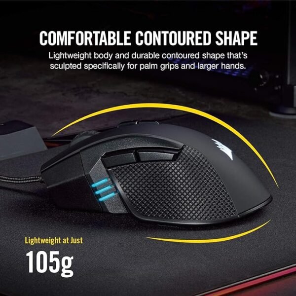 Corsair Ironclaw RGB Optical FPS/MOBA Wired Gaming Mouse - 18000 DPI Optical Sensor - Black - Image 3
