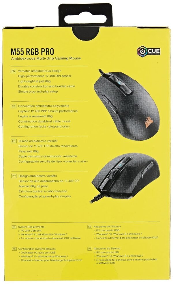 Corsair M55 RGB PRO Multi-Grip Gamer Mouse with Ambidextrous Design Black - CH-9308011-NA - Image 2