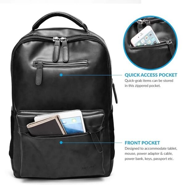 AirCase Vegan Leather Laptop Bag Backpack for Men & Women, 22 l, Black, Fits Upto 15.6 inch Laptop, Multiple compartments, Padded Shoulder Straps, for Travel, Office or College - Image 2