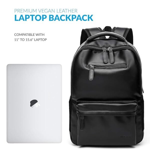 AirCase Vegan Leather Laptop Bag Backpack for Men & Women, 22 l, Black, Fits Upto 15.6 inch Laptop, Multiple compartments, Padded Shoulder Straps, for Travel, Office or College - Image 4