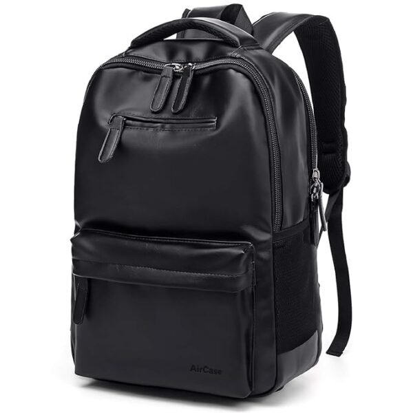 AirCase Vegan Leather Laptop Bag Backpack for Men & Women, 22 l, Black, Fits Upto 15.6 inch Laptop, Multiple compartments, Padded Shoulder Straps, for Travel, Office or College