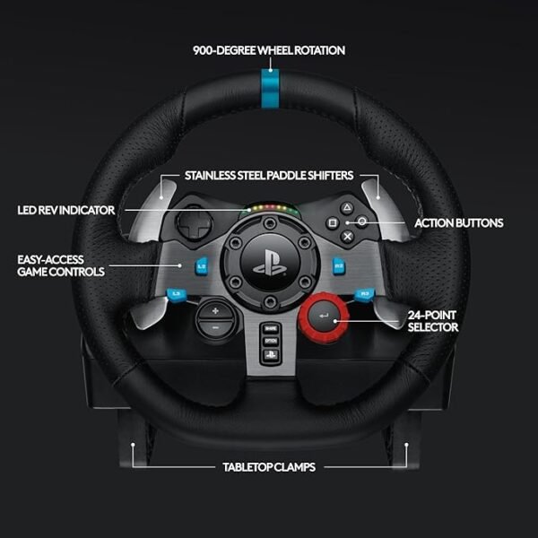 Logitech G29 Driving Force Racing Wheel and Floor Pedals, Real Force Feedback, Stainless Steel Paddle Shifters, Leather Steering Wheel Cover for PS5, PS4, PC, Mac - Black - Image 2