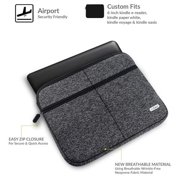 AirCase Premium Kindle Sleeve Bag with 4 Pockets fits Upto 6" Tablet, Wrinkle Free, Padded, Water Resistant Light Neoprene case Cover Pouch, for Men & Women - Image 3
