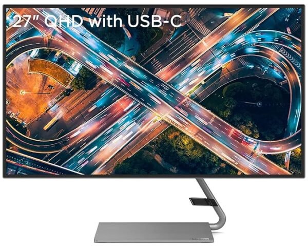 Lenovo Q-Series - Q27H-10, 27 Inch (68.6Cm) 2560 X 1440 Pixels 2K Qhd IPS Ultraslim Monitor | All-in-One USB-C Port for Power & Data Transfer, 2 X 3W Speakers, 99% Srgb, 75Hz, 4Ms, Hdmi, black