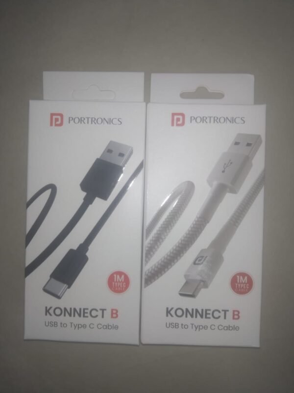 Portronics Konnect B Type C Cable with 3.0A Output, Nylon Braided, Fast Data Sync, Tangle Resistant, 1M Length(White , black)