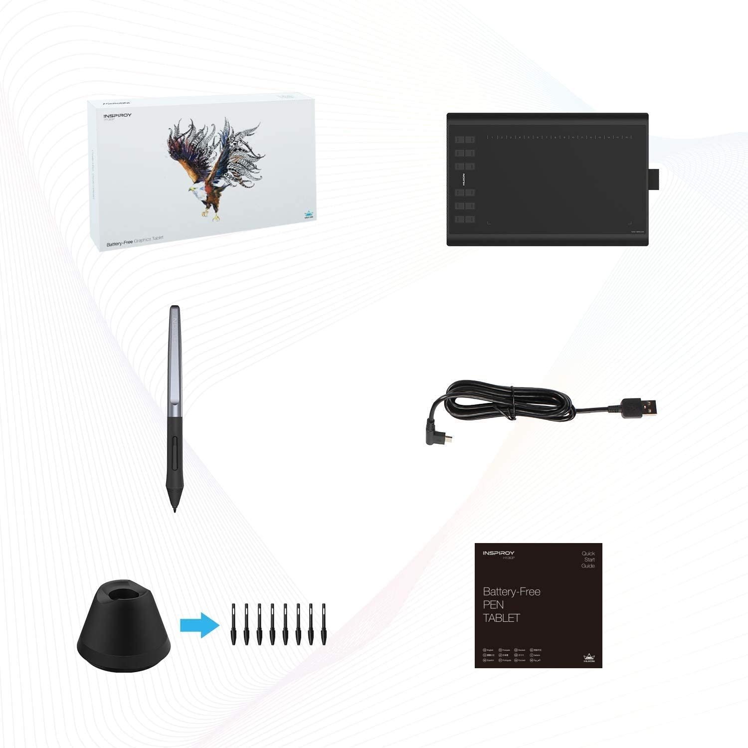 HUION H610PRO V2 Graphic Drawing Tablets 10x6 inch Digital Drawing Pad for Computer/Mac, 8192 Battery-Free Pen Tilt Function, Glove and 18 Pen Nibs Included (Open Box New) - Image 6