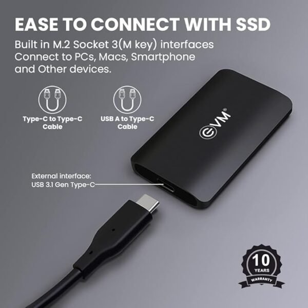 EVM EnSave External SSD 1TB - Smallest Portable SSD - 550 Mb/s Read & 500 Mb/s Write - USB 3.1 Gen 2 Type C - 10 Years Warranty (EPSSD/1TB) - Image 5