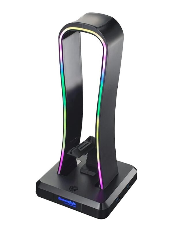 Cosmic Byte Vulcan RGB Headphone Stand, Mouse Bungee and 4 Port USB 2.0 HUB with RGB Touch Control Button (Black)