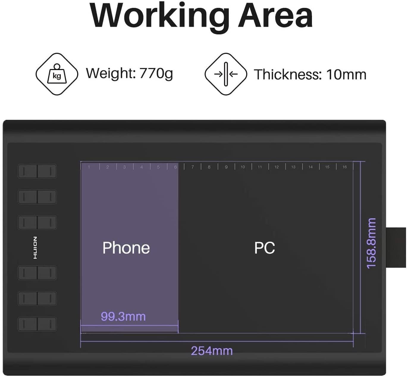 HUION H610PRO V2 Graphic Drawing Tablets 10x6 inch Digital Drawing Pad for Computer/Mac, 8192 Battery-Free Pen Tilt Function, Glove and 18 Pen Nibs Included (Open Box New) - Image 3