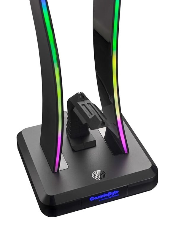Cosmic Byte Vulcan RGB Headphone Stand, Mouse Bungee and 4 Port USB 2.0 HUB with RGB Touch Control Button (Black) - Image 3