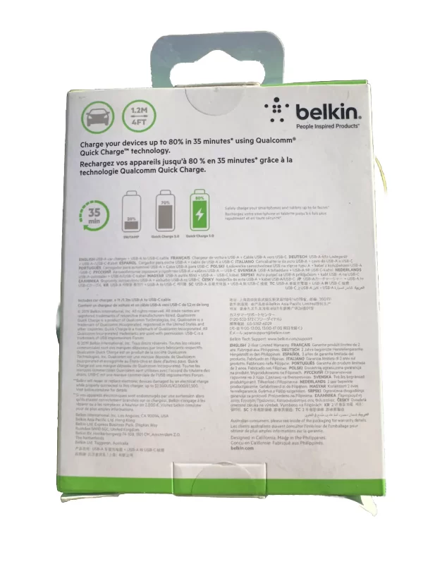 Belkin Boost up Quick Charge 3.0 18w Car Charger 1.2m Usb-a to C Cable - Image 2