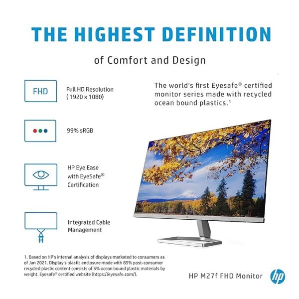 HP M27f 27-inches 68.6cm  Eye-Safe Certified Full HD IPS 3-Sided Micro-Edge Monito - Image 2