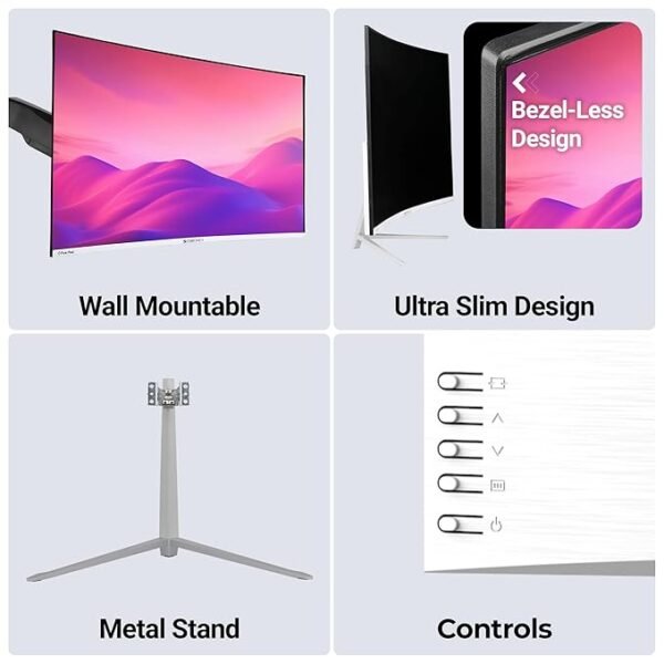 ZEBRONICS AC32FHD LED Monitor, 32 inch (81.28cm), 250 nits, 75hz, 1800R Curved wide screen, FHD, 1080p, Wall Mountable, VGA, HDMI, Ultra Slim Bezel, Metal stand, Built-in Speakers - Image 2