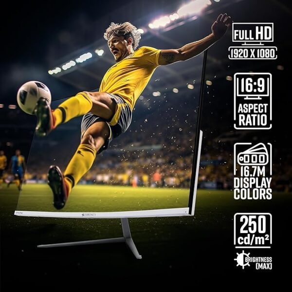 ZEBRONICS AC32FHD LED Monitor, 32 inch (81.28cm), 250 nits, 75hz, 1800R Curved wide screen, FHD, 1080p, Wall Mountable, VGA, HDMI, Ultra Slim Bezel, Metal stand, Built-in Speakers - Image 3