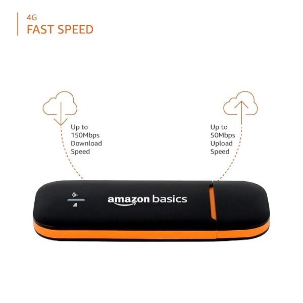 AmazonBasics 4G LTE WiFi USB Dongle Stick with All SIM Support | Plug & Play Data Card with up to 150Mbps Data Speed, Hotspot for 10 People, Premium QUALCOMM Chipset, Single_Band, Black - Image 2