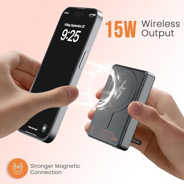 Portronics Chyro 10000mAh Magnetic Wireless Fast Charging Powerbank with MagSafe Mobile Stand,in-Built Type C Cable,20W Max Output for iPhone 12 & Above, Android & Other Qi Enabled Devices(Black) Visit the Portronics Store - Image 7