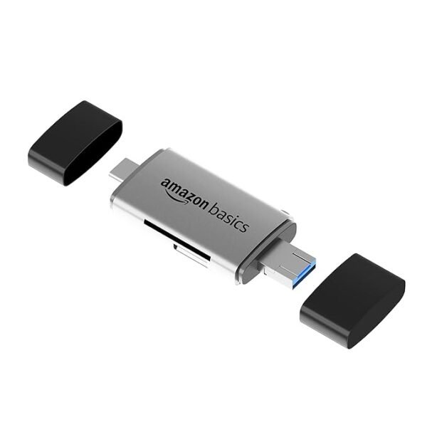 Amazon Basics OTG Card Reader and Hub with Type-C, USB & Micro USB Ports | Portable Memory Card Reader Supports USB Drives, TF, SD, Micro SD, SDHC, SDXC, MMC (Grey) - Image 3
