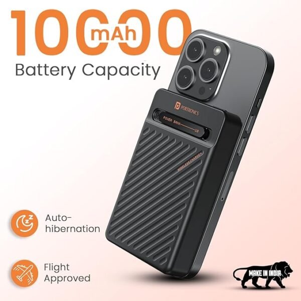Portronics Chyro 10000mAh Magnetic Wireless Fast Charging Powerbank with MagSafe Mobile Stand,in-Built Type C Cable,20W Max Output for iPhone 12 & Above, Android & Other Qi Enabled Devices(Black) Visit the Portronics Store - Image 3