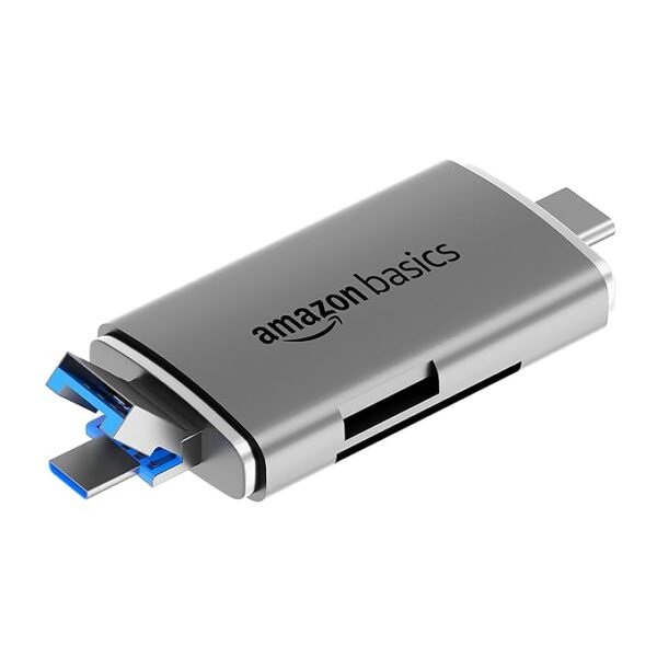 Amazon Basics OTG Card Reader and Hub with Type-C, USB & Micro USB Ports | Portable Memory Card Reader Supports USB Drives, TF, SD, Micro SD, SDHC, SDXC, MMC (Grey) - Image 2