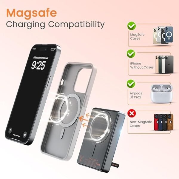 Portronics Chyro 10000mAh Magnetic Wireless Fast Charging Powerbank with MagSafe Mobile Stand,in-Built Type C Cable,20W Max Output for iPhone 12 & Above, Android & Other Qi Enabled Devices(Black) Visit the Portronics Store - Image 6