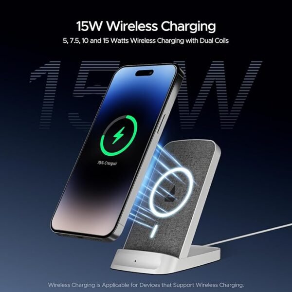 boAt Powerpod 200 Wireless Charger w/ 15W Wireless Charging, Premium Fiber Cloth Build, Dual Coils, Anti-Slip Grip, 6mm Transmission Range, Smart IC Protection, LED Indicator(White) - Image 7