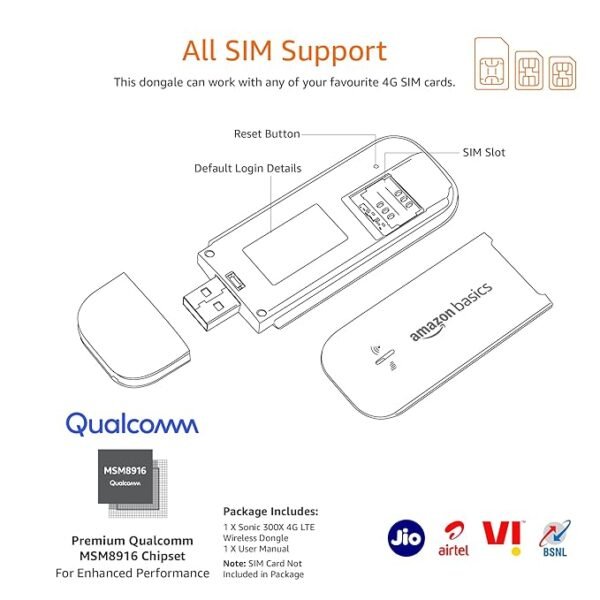 AmazonBasics 4G LTE WiFi USB Dongle Stick with All SIM Support | Plug & Play Data Card with up to 150Mbps Data Speed, Hotspot for 10 People, Premium QUALCOMM Chipset, Single_Band, Black - Image 5